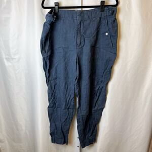 Athleta Women’s Linen Pants Blue Size 16 High Rise Cropped Relaxed Elastic Back